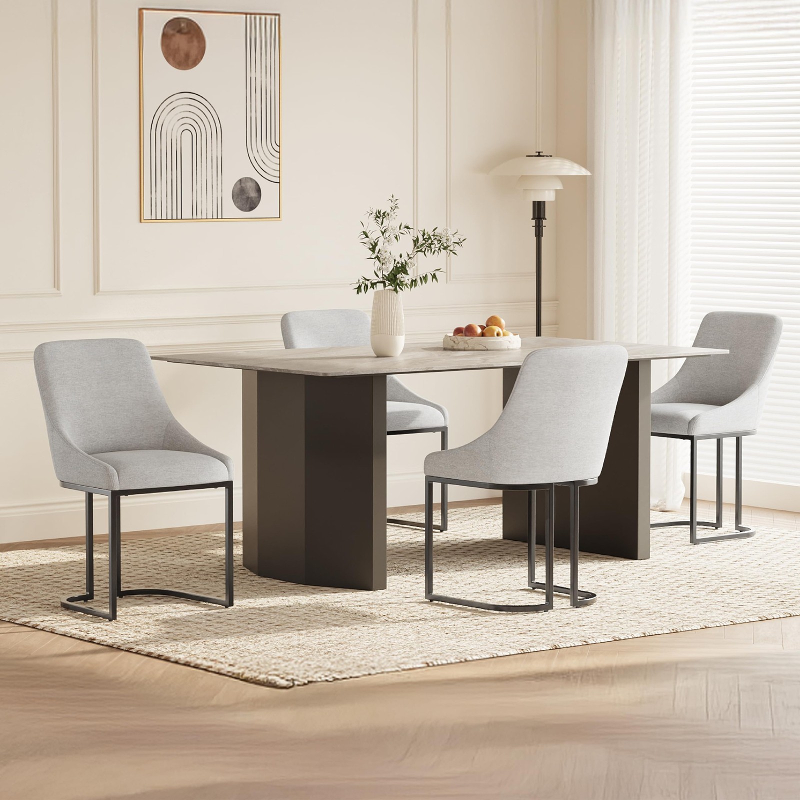 4 Fabric Upholstered Dining Chairs U-Shape Backrest Light Gray