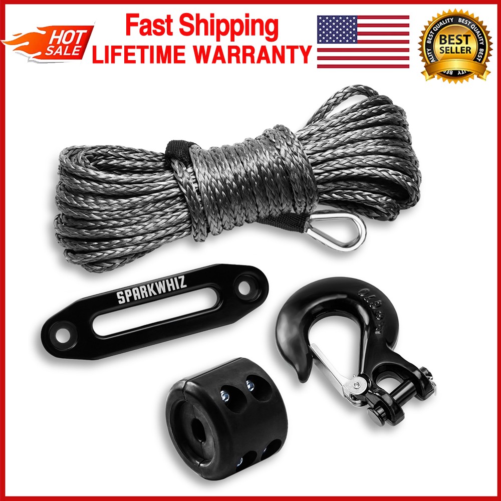 1/4" x 50' Synthetic Winch Line Cable Rope With Sleeve, Winch Hook For ATV UTV