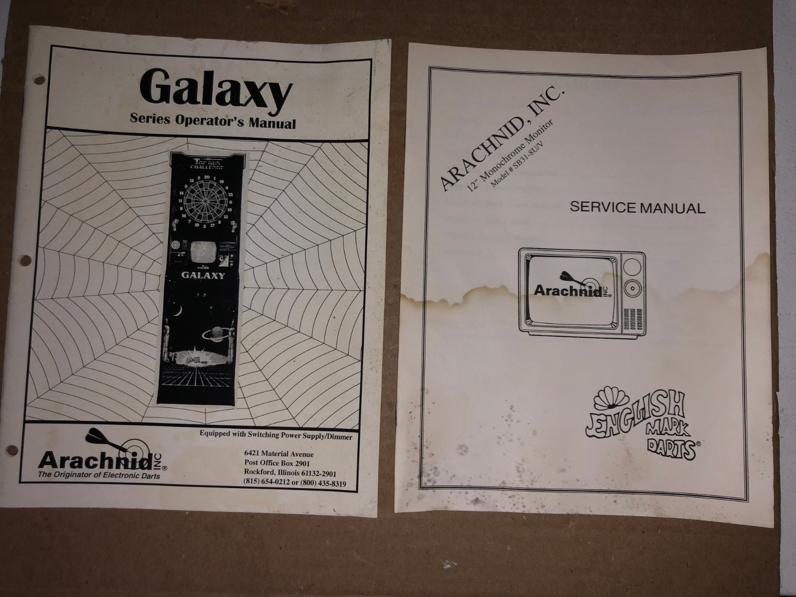 ARACHNID GALAXY DARTS OPERATORS & SERVICE ARCADE MANUALS ORIGINAL #