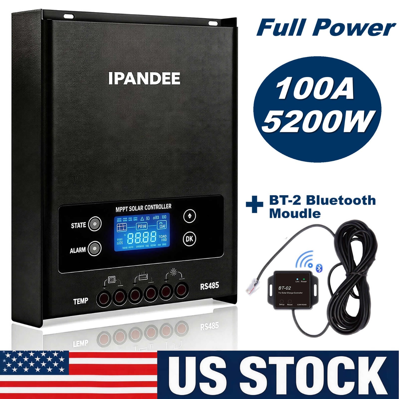 100A MPPT Solar Charge Controller 250V Solar LCD Regulator 12V/24V/36V/48V w/BT