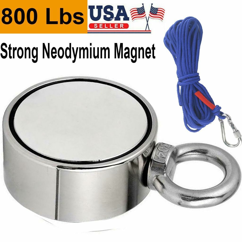 800LBS Neodymium Fishing Magnet Kit Up To  Pull Force Super Strong Hunt & Rope