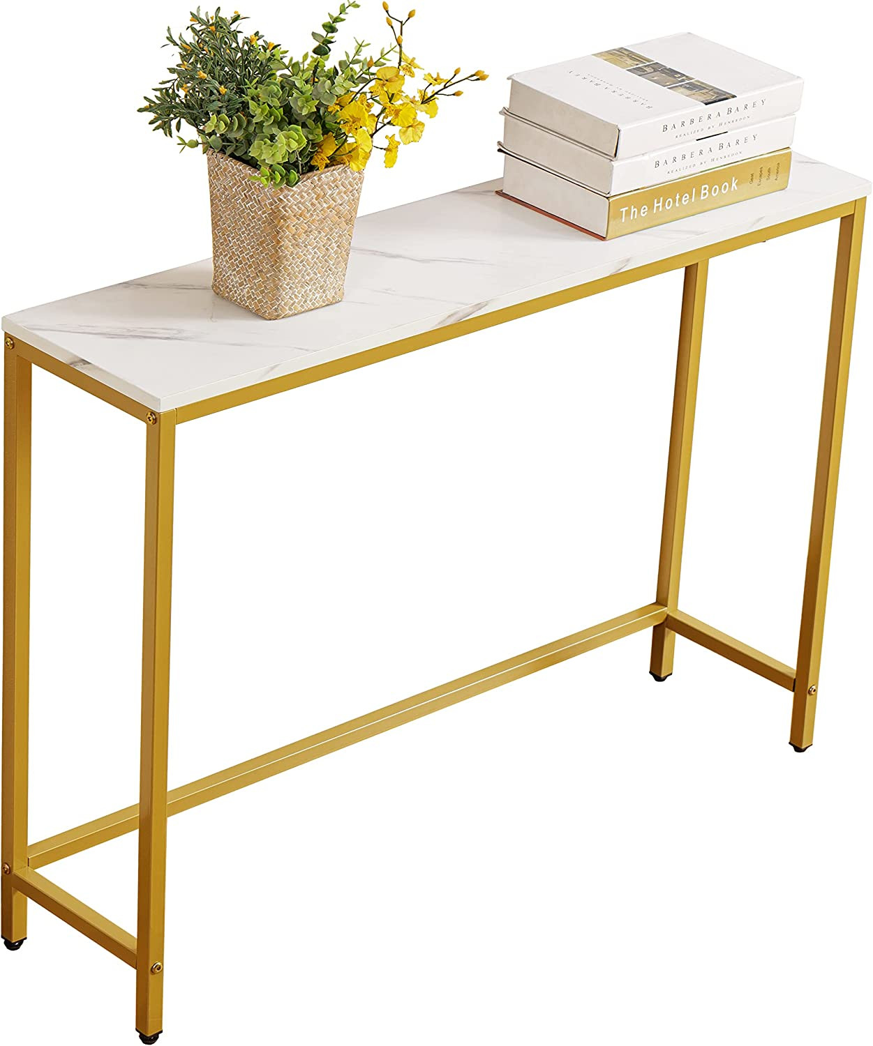 Console Table for Entryway, Faux Marble MDF Sofa Table with Golden Frame (Single