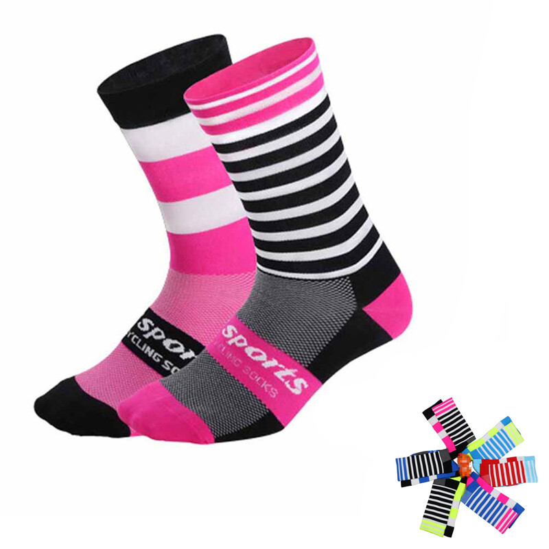Pro Mens Womens Cycling Sports Ankle Socks XC Riding Bicycle Bike Socks Pink MTB