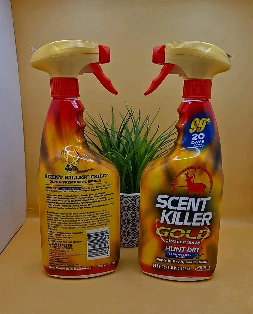 2 Wildlife Research Scent Killer Gold Spray Hunt Dry Technology Plus 24oz. *New*