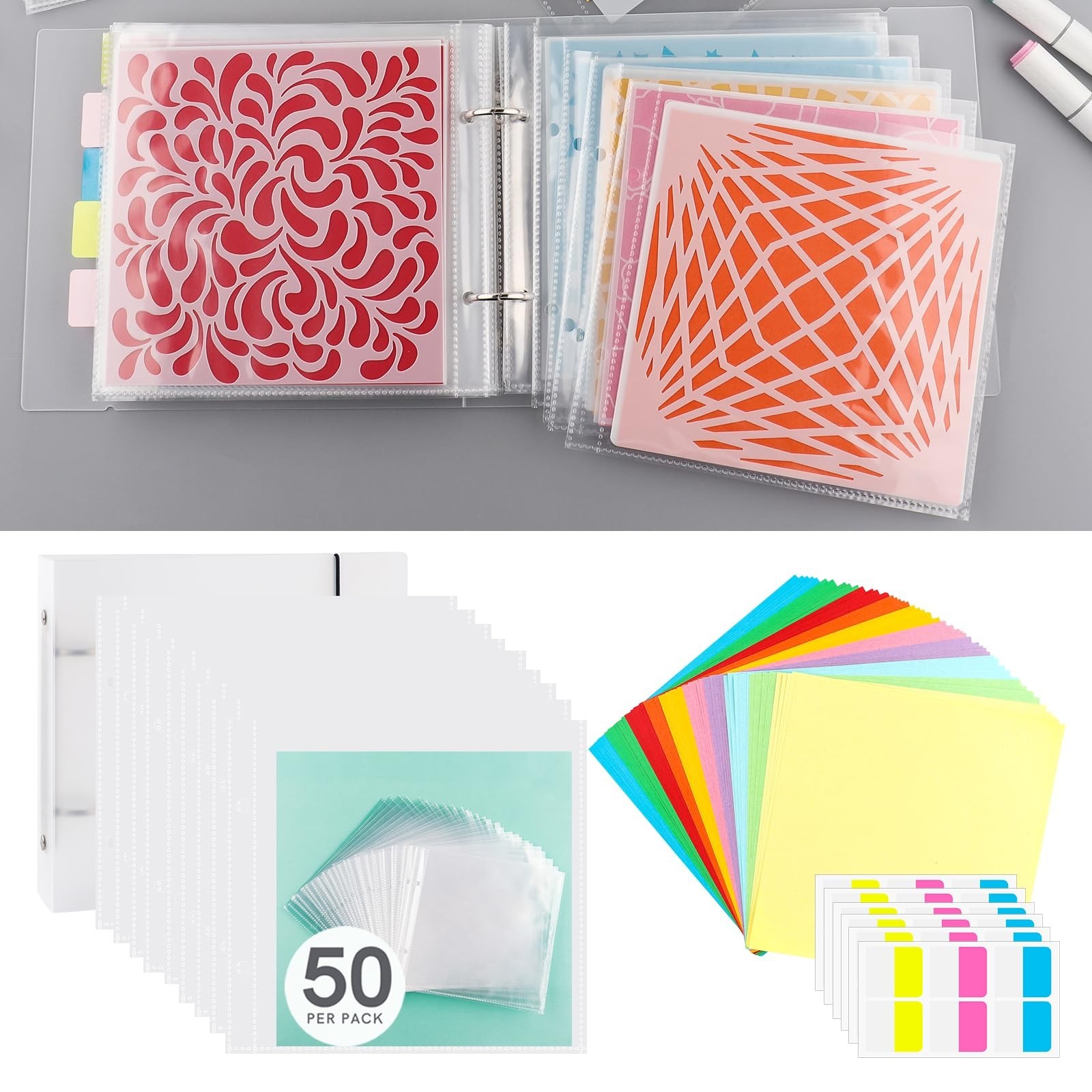 Briartw Cookie Stencil Storage Binder for Storage 6x6inch Stencils,Die Cuts,D...