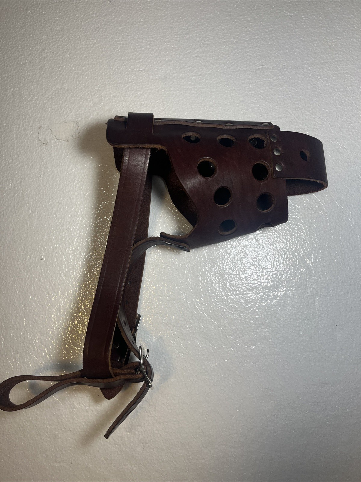 Vintage Adjustable Brown Leather Dog Muzzle, Vented, Lrg Breed Size 5?