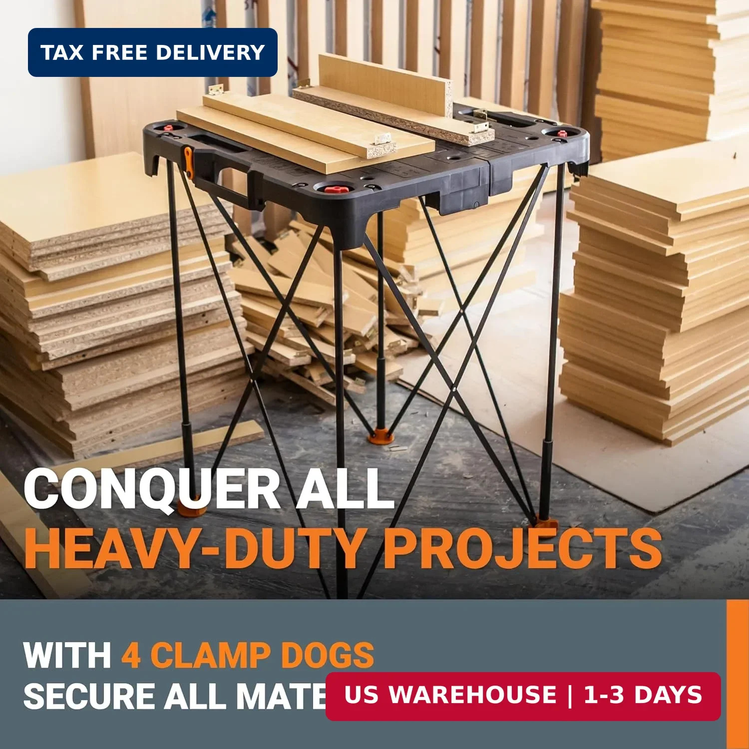 Worx WX066 Sidekick Folding Work Table, Portable All-in-one Work Bench