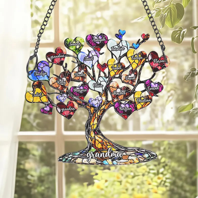 Personalized Heart Family Tree Suncatcher Acrylic Custom Window Decor