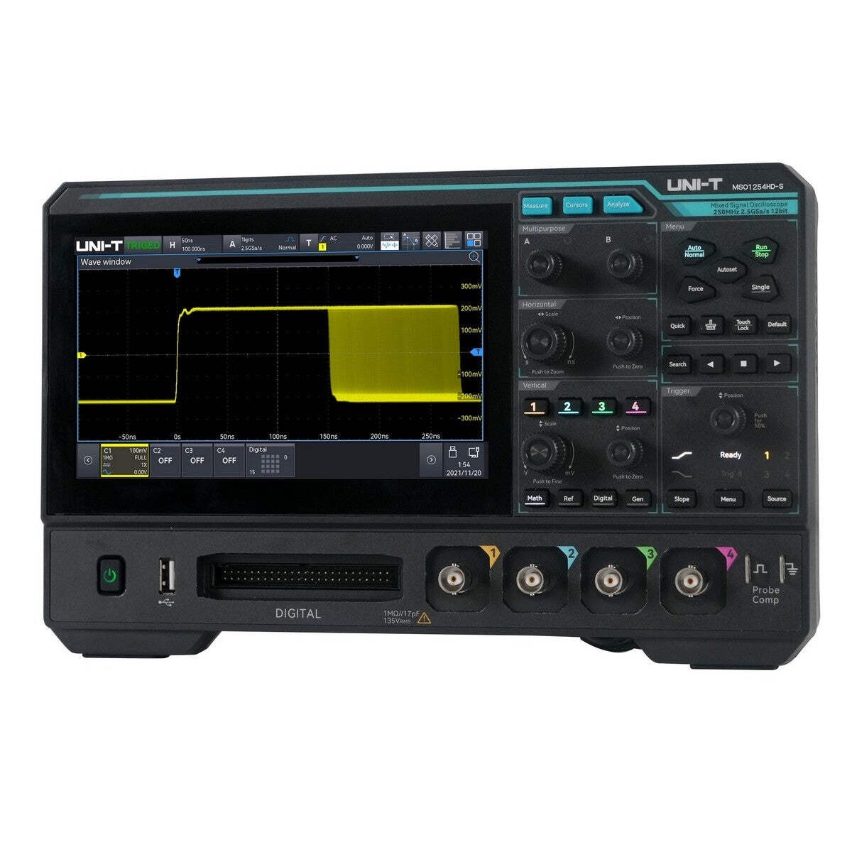 UNI-T MSO1254HD Mixed Signal Oscilloscope 250MHz 4CH 12-Bit 2.5 GSa/s 100 Mpts