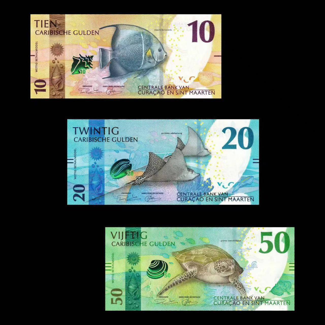CURACAO & St MAARTEN Set 3 Pcs 10 20 50 Gulden 2025 P 1 2 3 UNC New Banknote