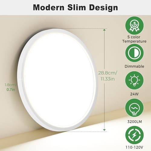 2Pack LED Flush Mount Ceiling Light, 12Inch 24W Dimmable 12"(2pack) White
