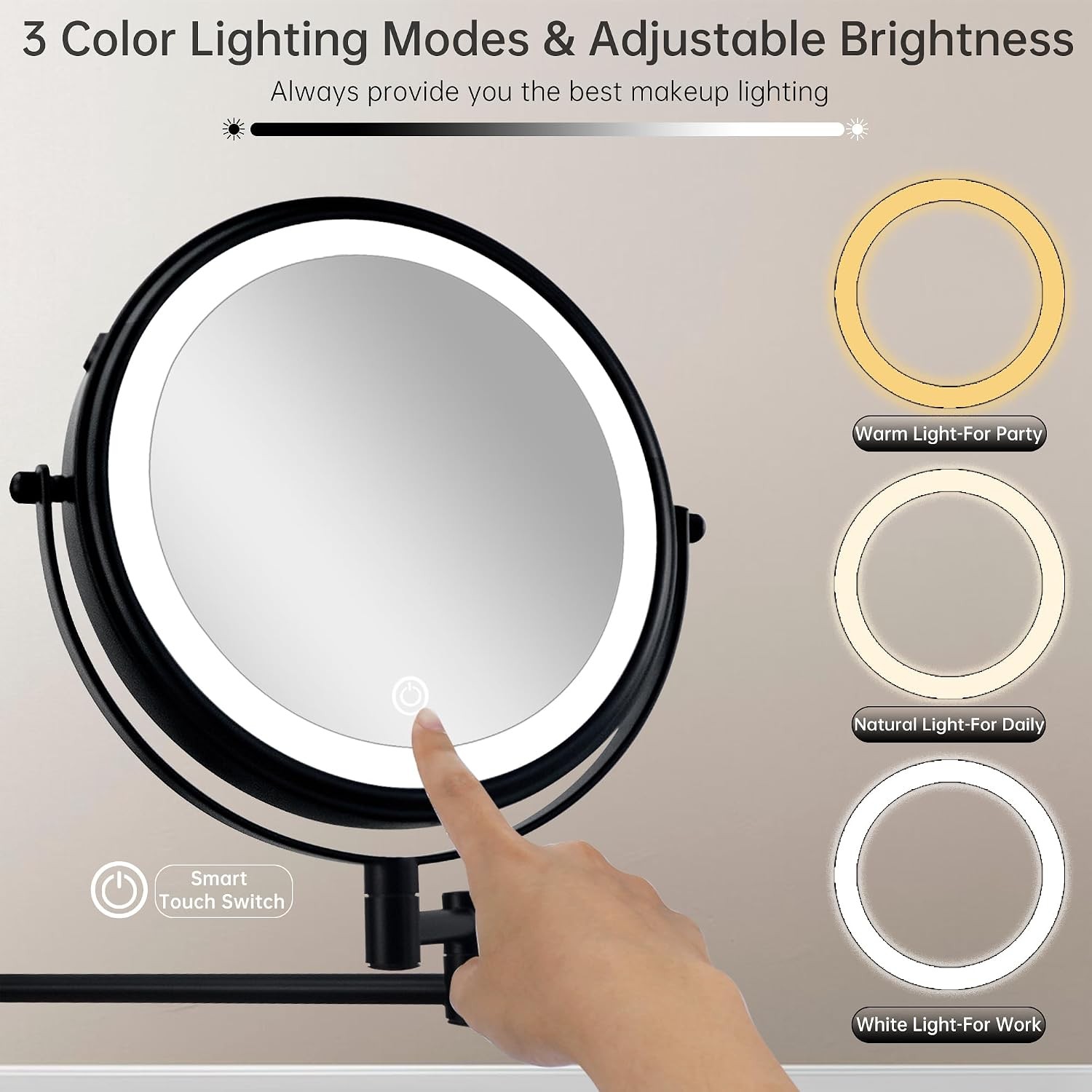 JANEEVA 8" Wall Mounted Lighted Makeup Mirror,Rechargeable Double Sided 1X/10X M