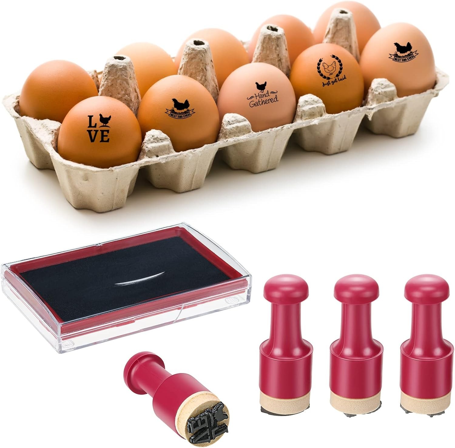 4 Pcs Fresh Egg Stamp with Black Ink Oils Round Rubber for Eggs Farm...