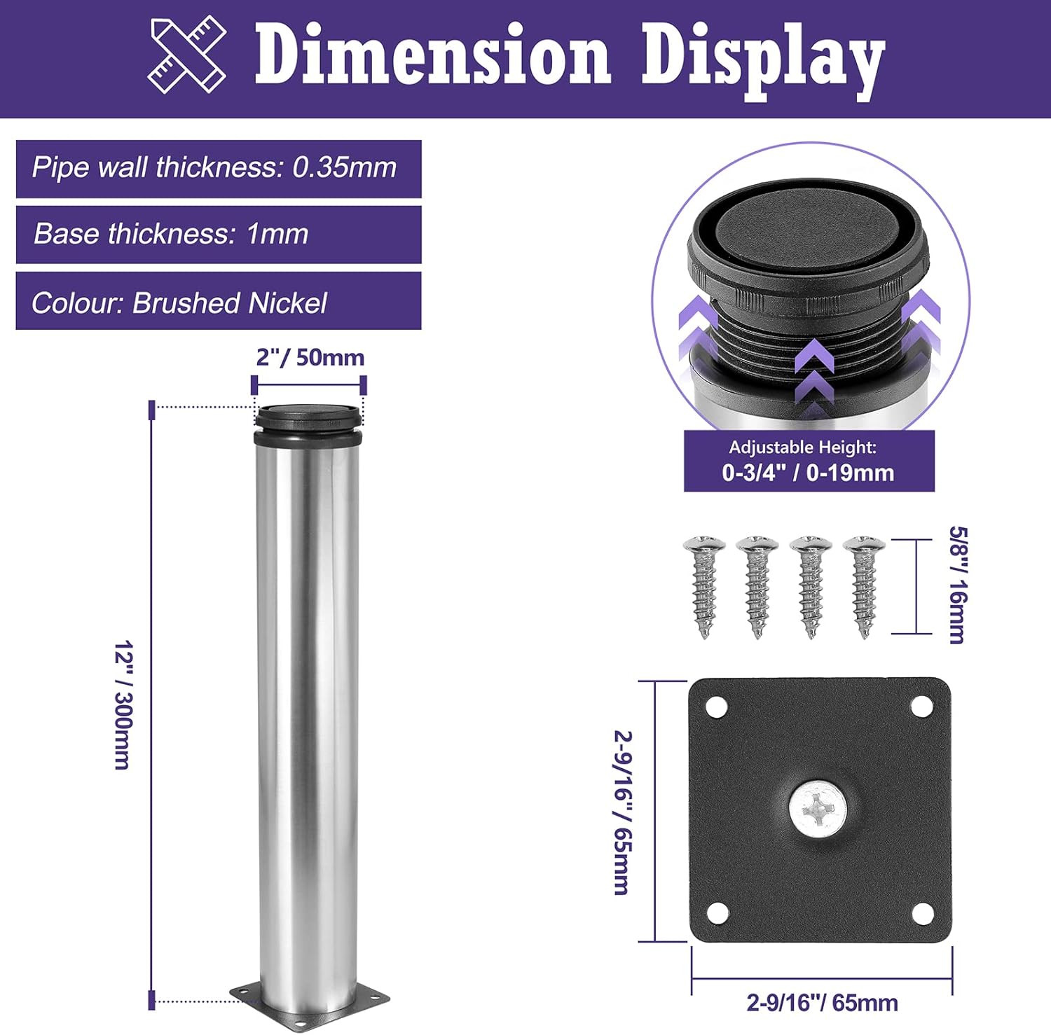 12 Inch Metal Furniture Legs Stainless Steel Adjustable Legs Silver Metal Legs R