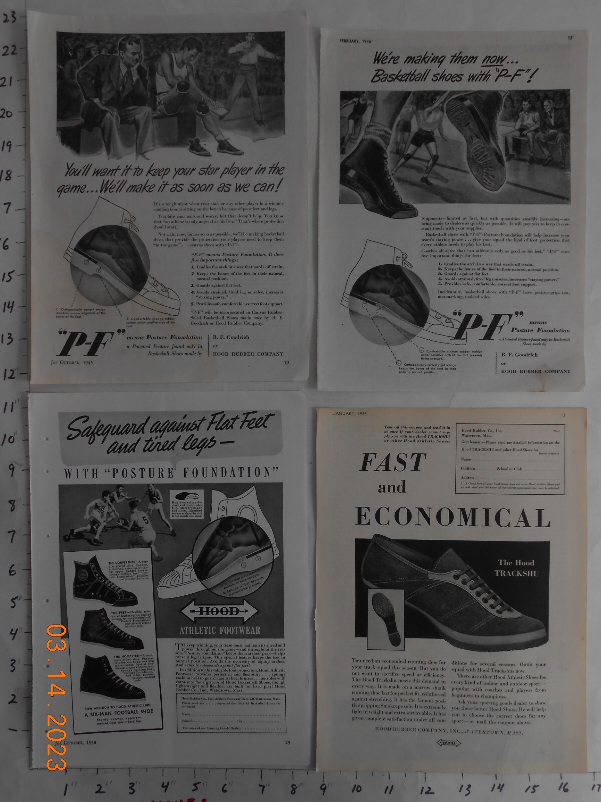 1930s Hood Rubber COO basketball shoe sneaker ad lot 4 P-F Watertown MA 1940s
