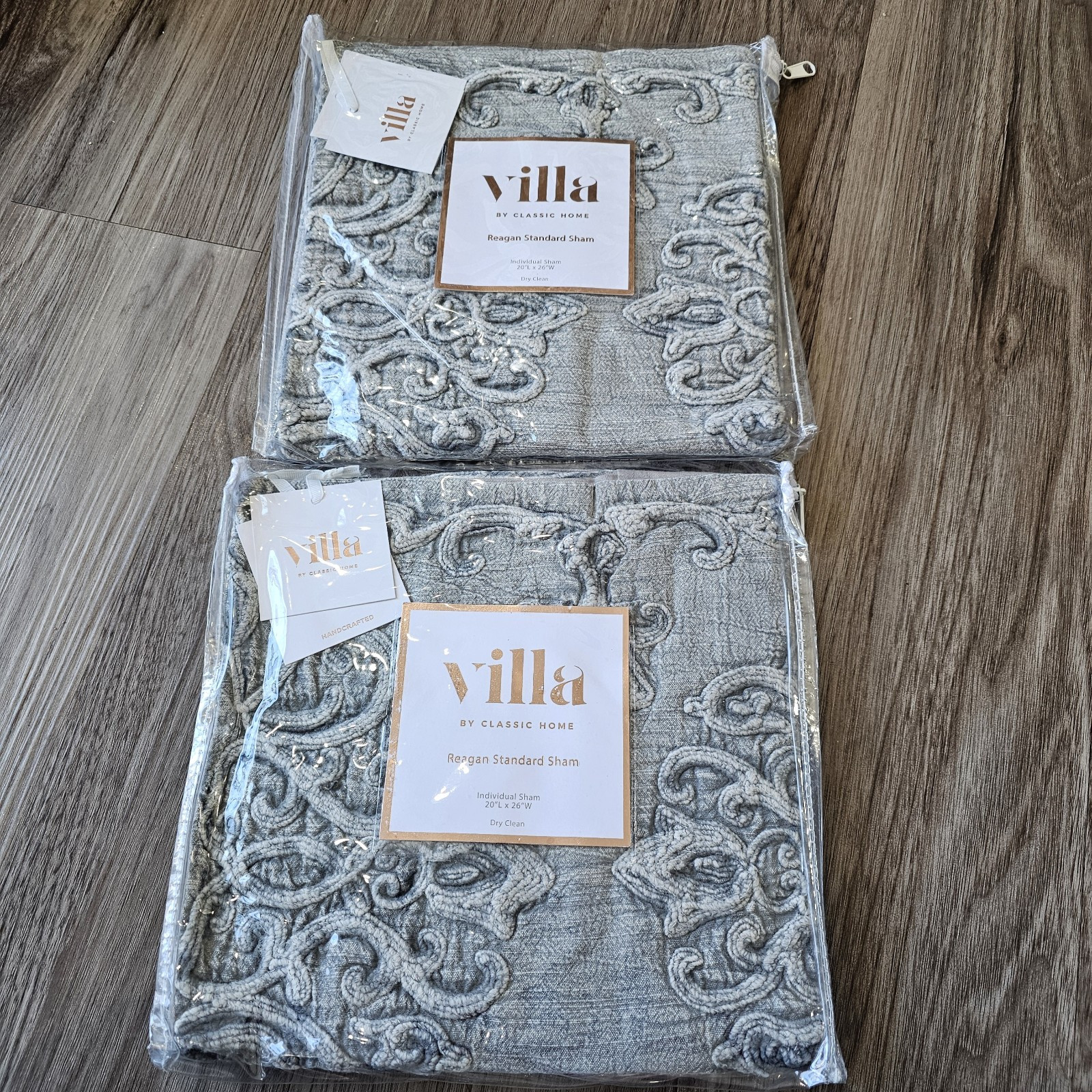 Lot of 2 Villa by Classic Home Reagan Standard Sham 20" x 26" Gray Cotton Handcr