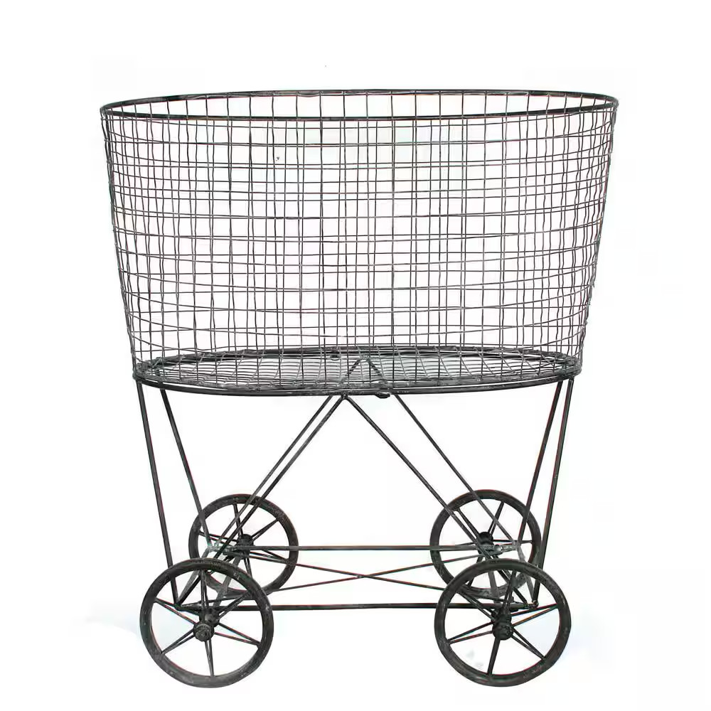 Vintage Metal Basket with Wheels