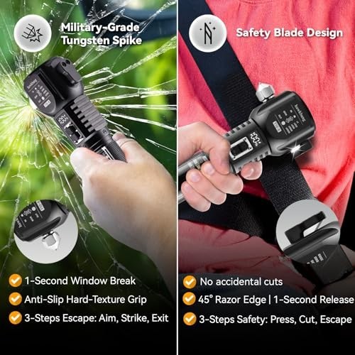 18-in-1 Car Emergency Tool - Safety Hammer, Flashlight, Lighter, Window Breaker,