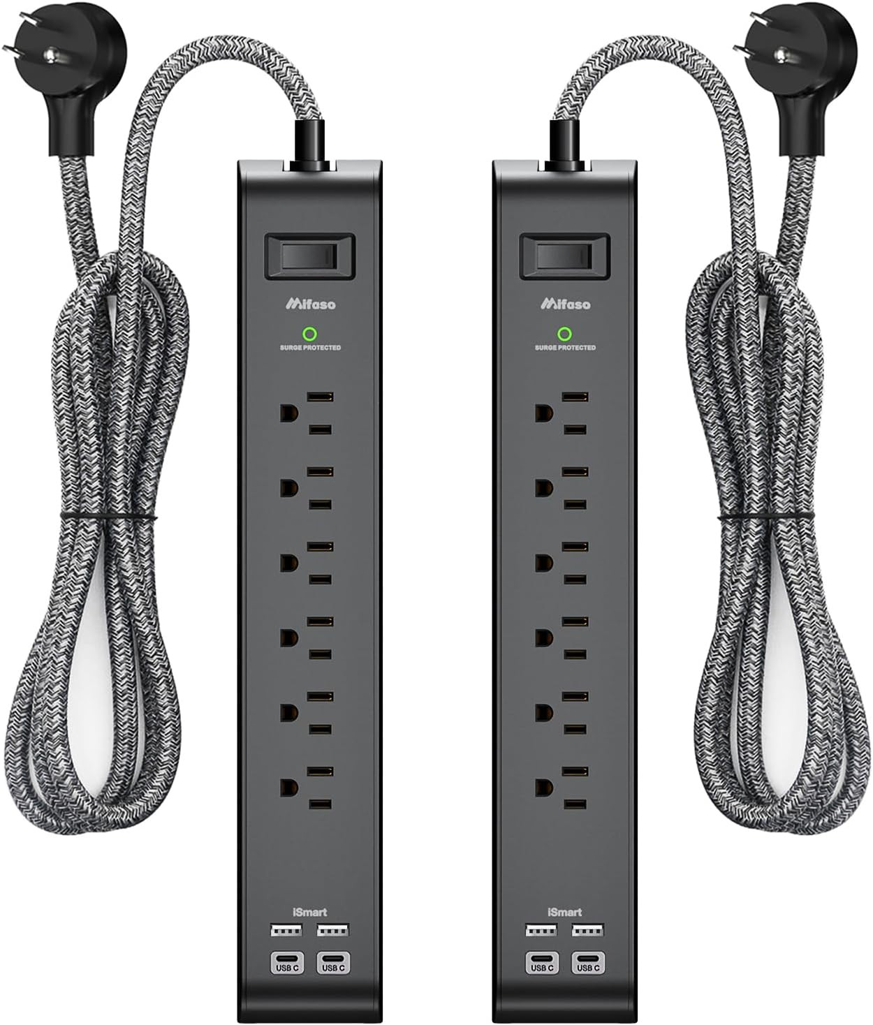 2 Pack Surge Protector Power Strip with 6 Outlets 4 USB Ports 5-Foot Long Heavy-