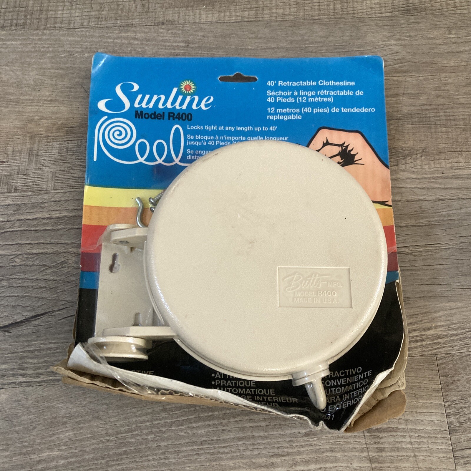 Vintage Sunline 40' Retractable Clothesline Reel Model R400 Indoor Outdoor