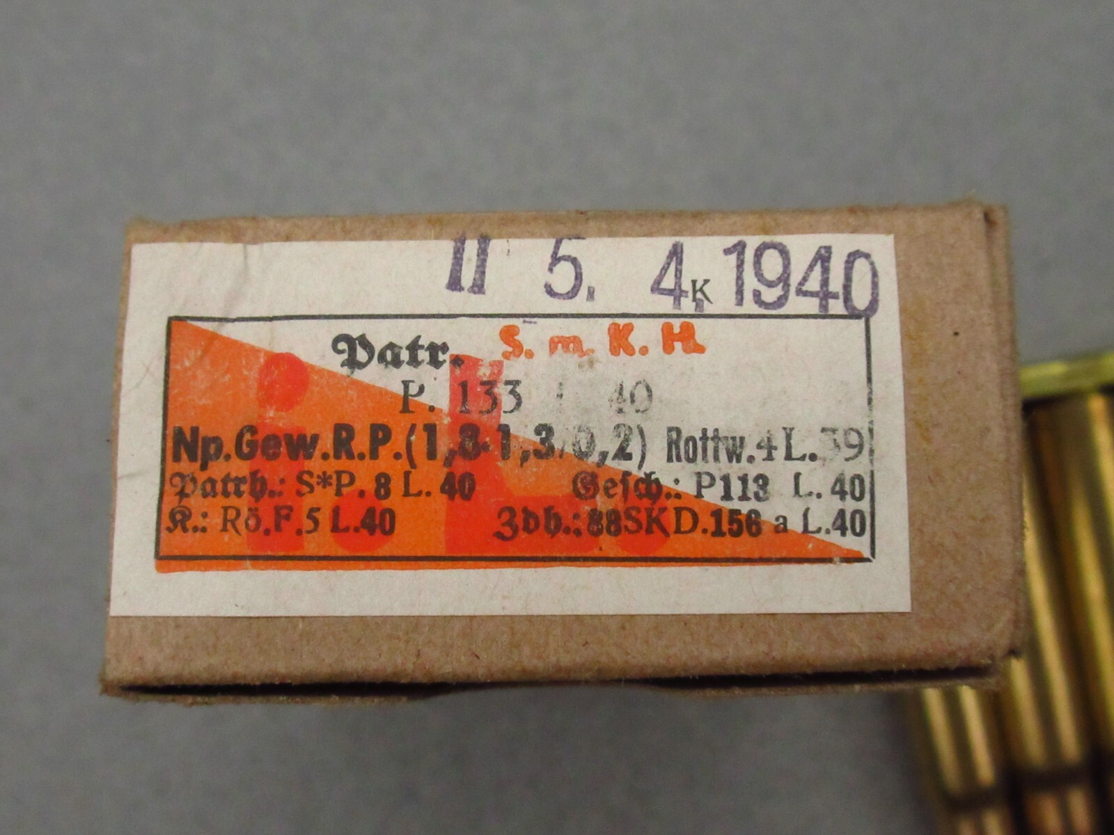 1940 EMPTY BOX S.M.K.H Tungsten German 8mm Mauser ammo Battle pack K98 98k