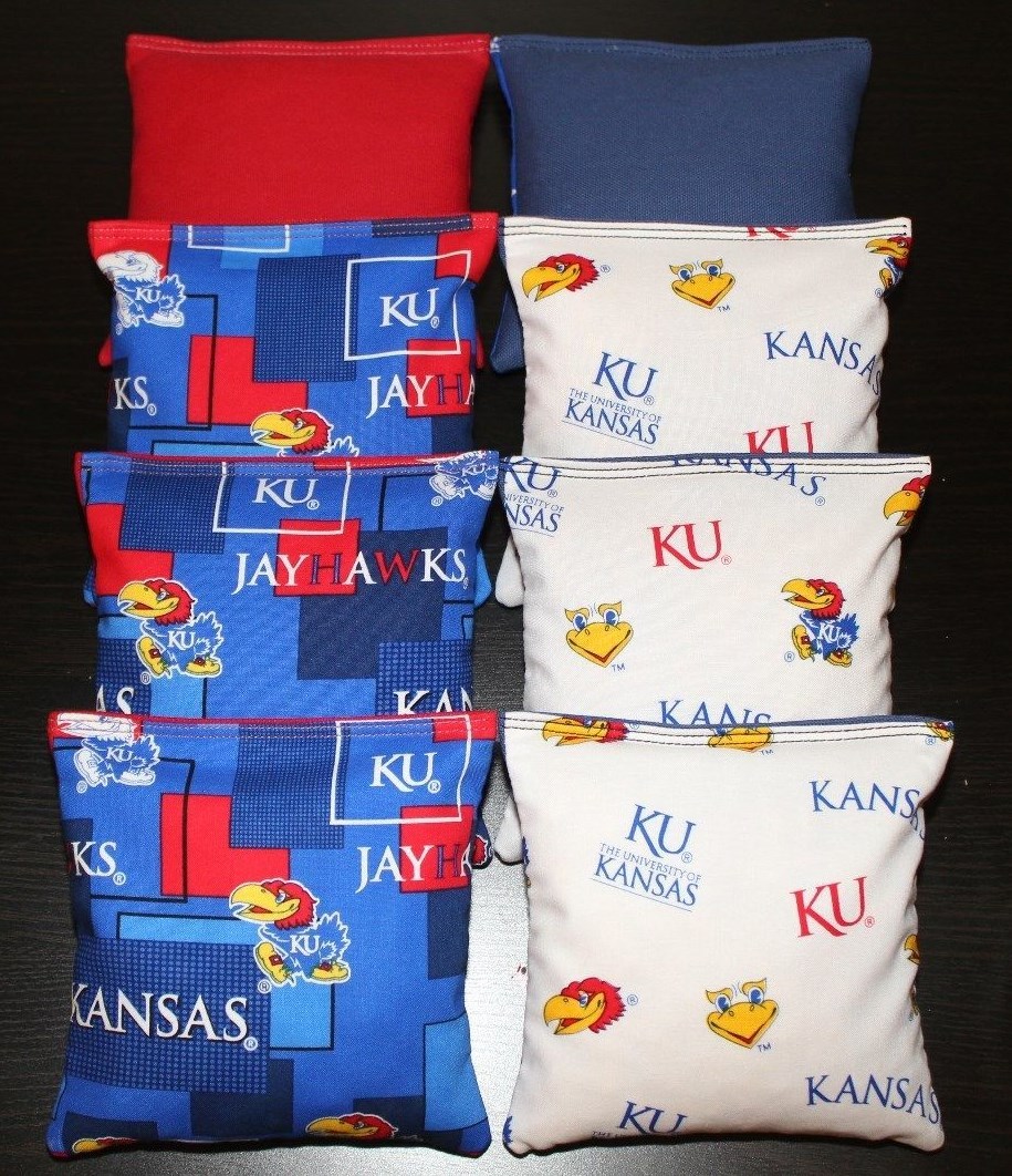 8 CORNHOLE BEANBAGS made w University of KANSAS JAYHAWKS Camo Fabric