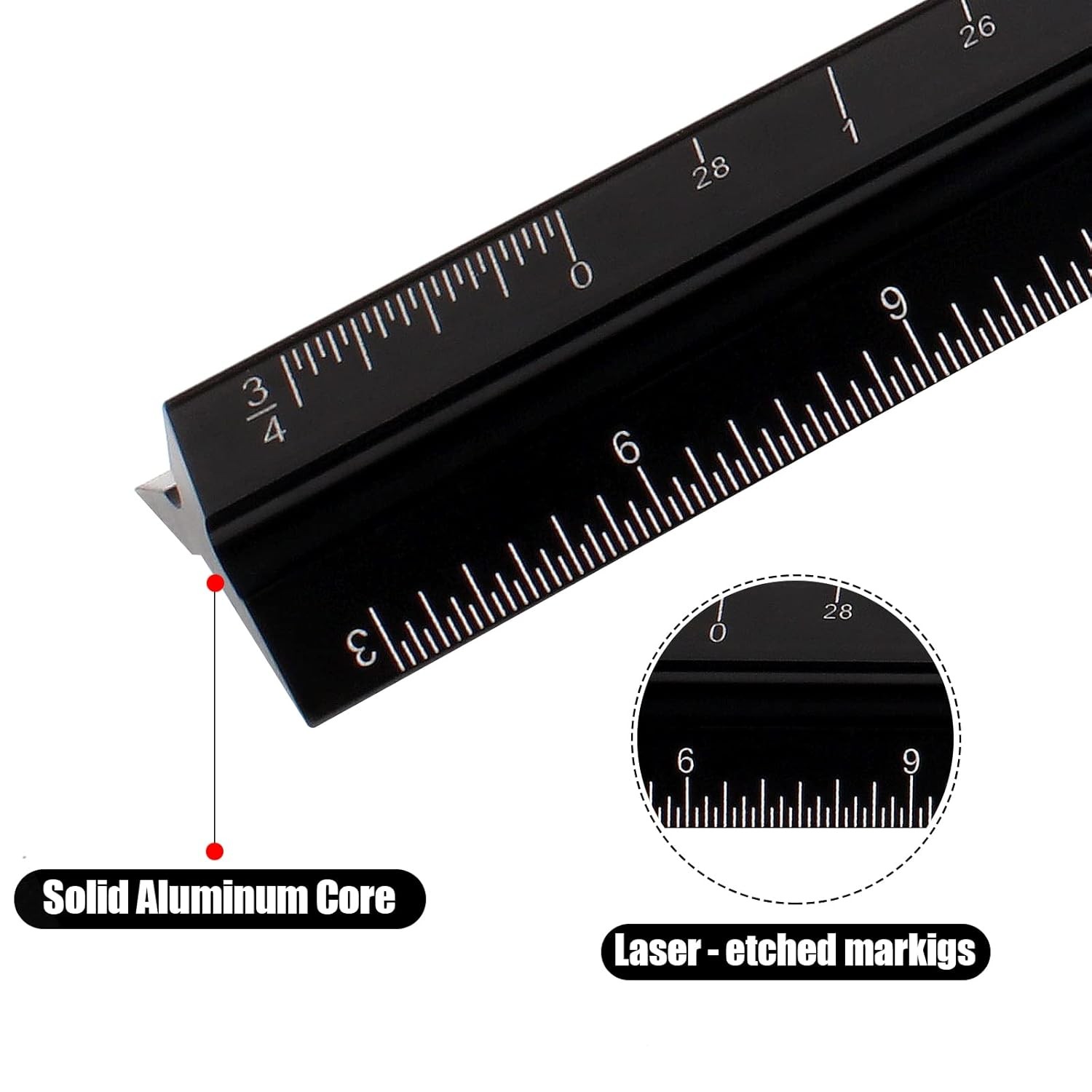 12"Architectural Scale Ruler, Aluminum Scale, Triangular Ruler,Scale Ruler Black