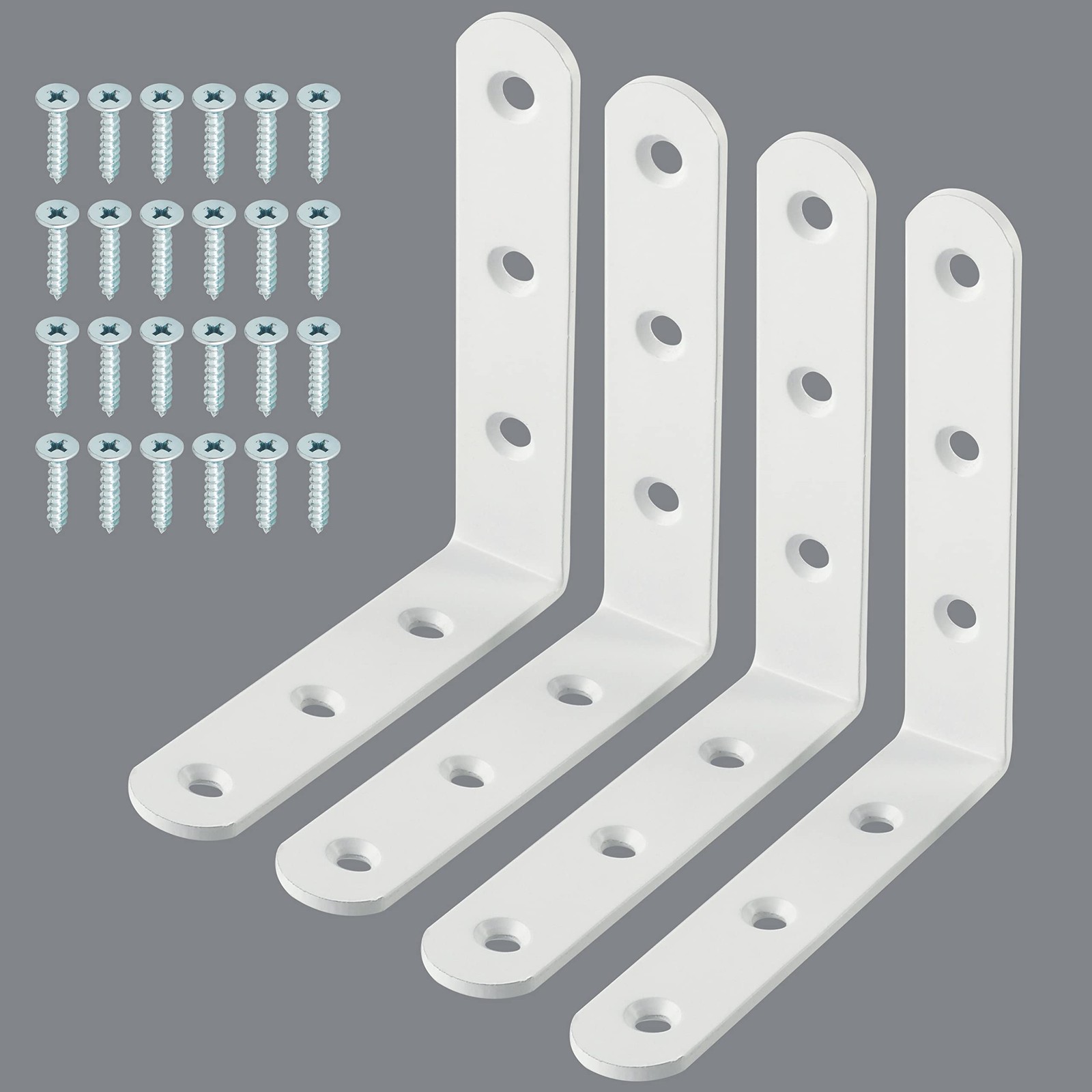 White Stainless Steel Heavy Duty LShaped Wall Mount Corner Brackets 4 Pcs