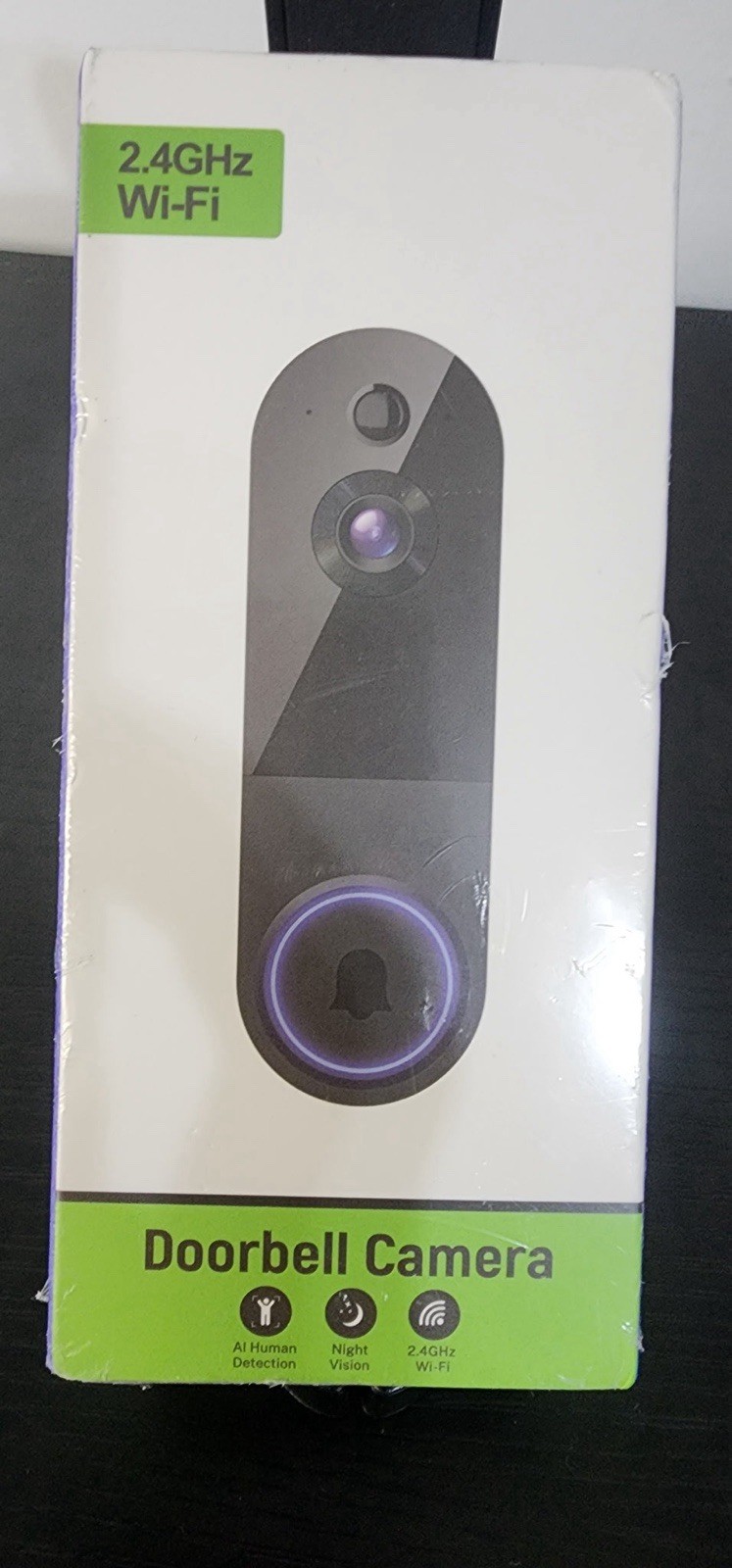 Wi-Fi Doorbell Camera Black, AI Human Detection, Night Vision, Two-way Talk