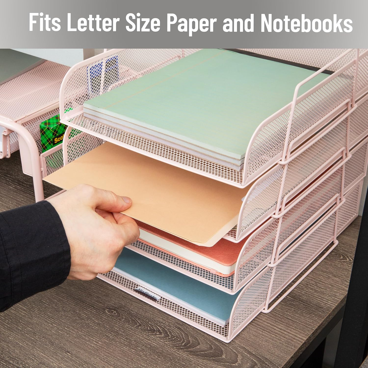 Stackable Paper Tray, Desktop Organizer, File Storage, Office, Metal Mesh, 10.5"