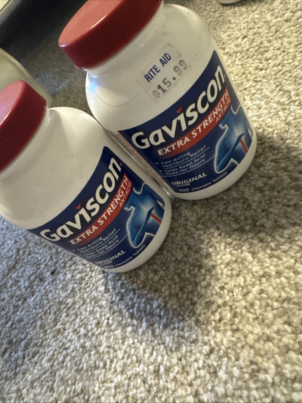 Gaviscon Extra Strength Chewable Antacid Tablets, Original 100 ea( 2 pack)