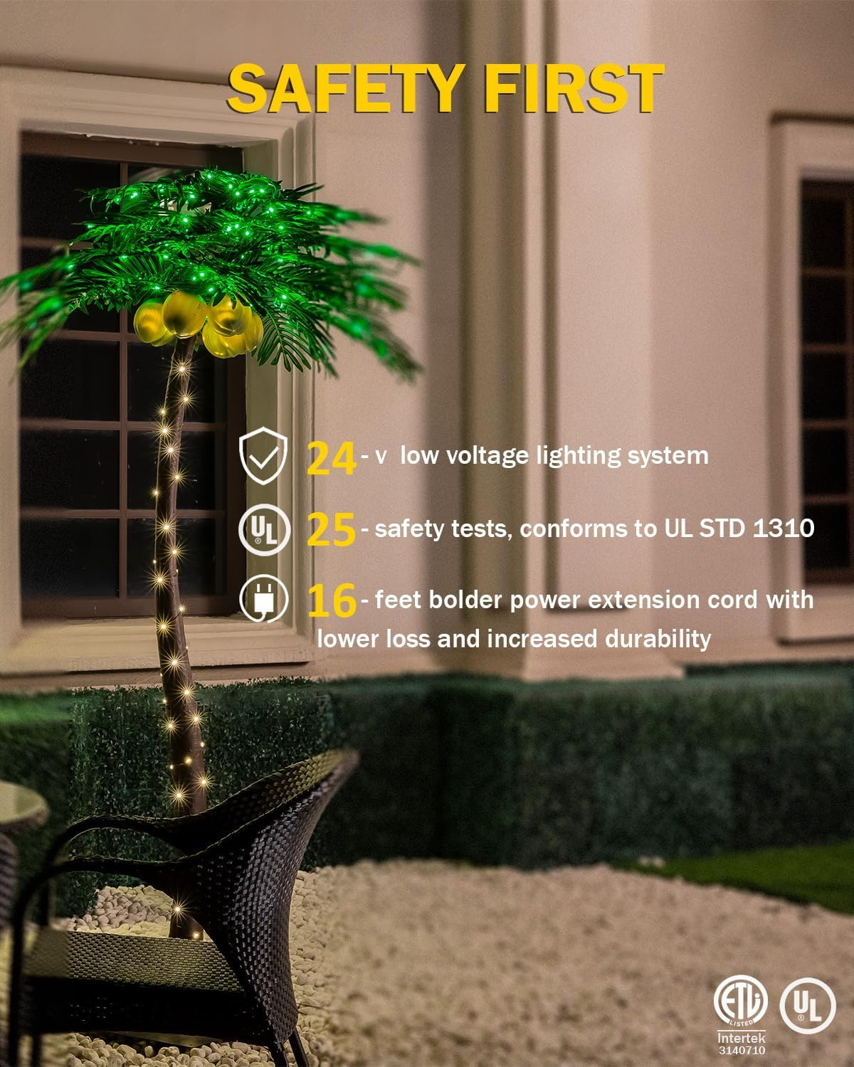 7ft Lighted Palm Tree with Glowing Coconuts - Dimmable, UL Certified, Waterproof