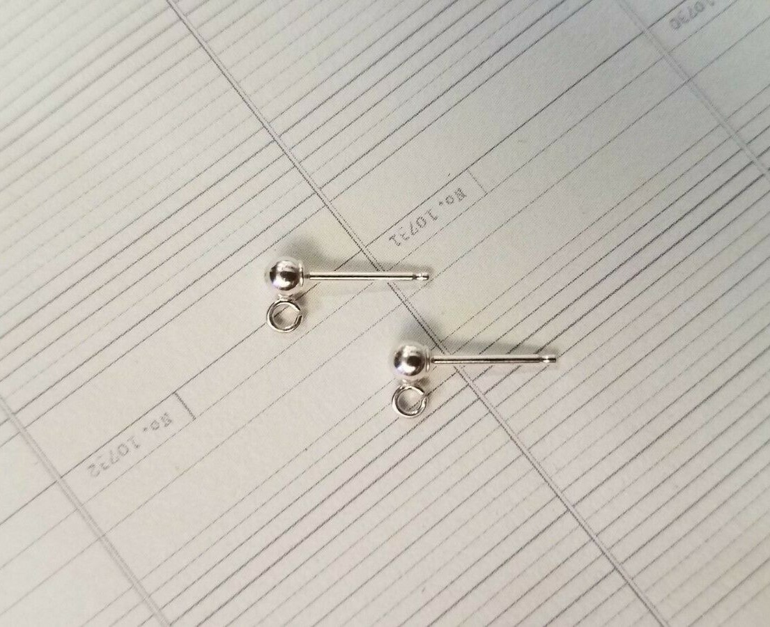 20 pc pk (10 pair) .925 Sterling Silver 3mm Ball Stud Earring Posts w. open ring