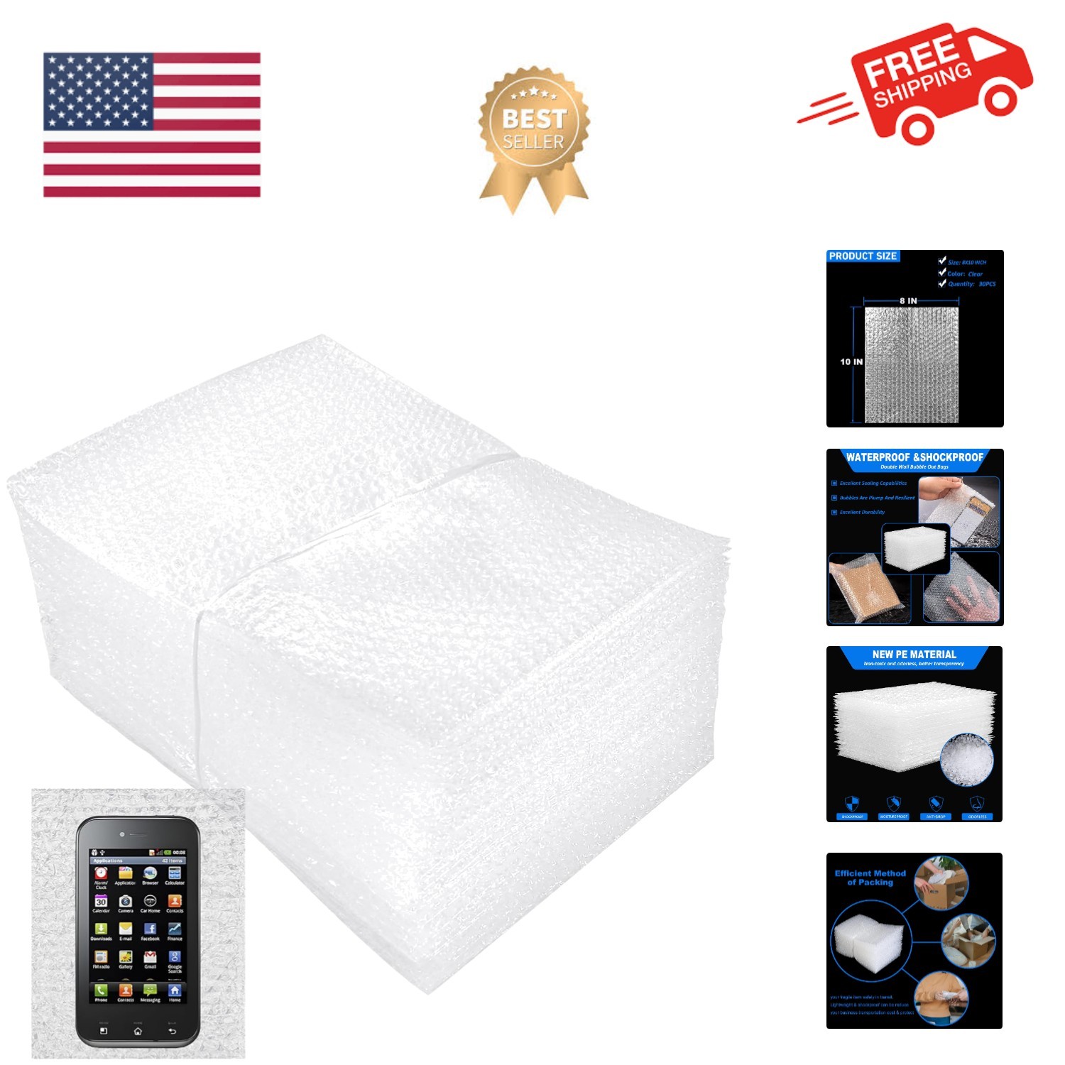 Bubble Pouches Wrap Bag 8 Inch x 10 Inch,30 Pcs Double Wall Thickening Shockp...