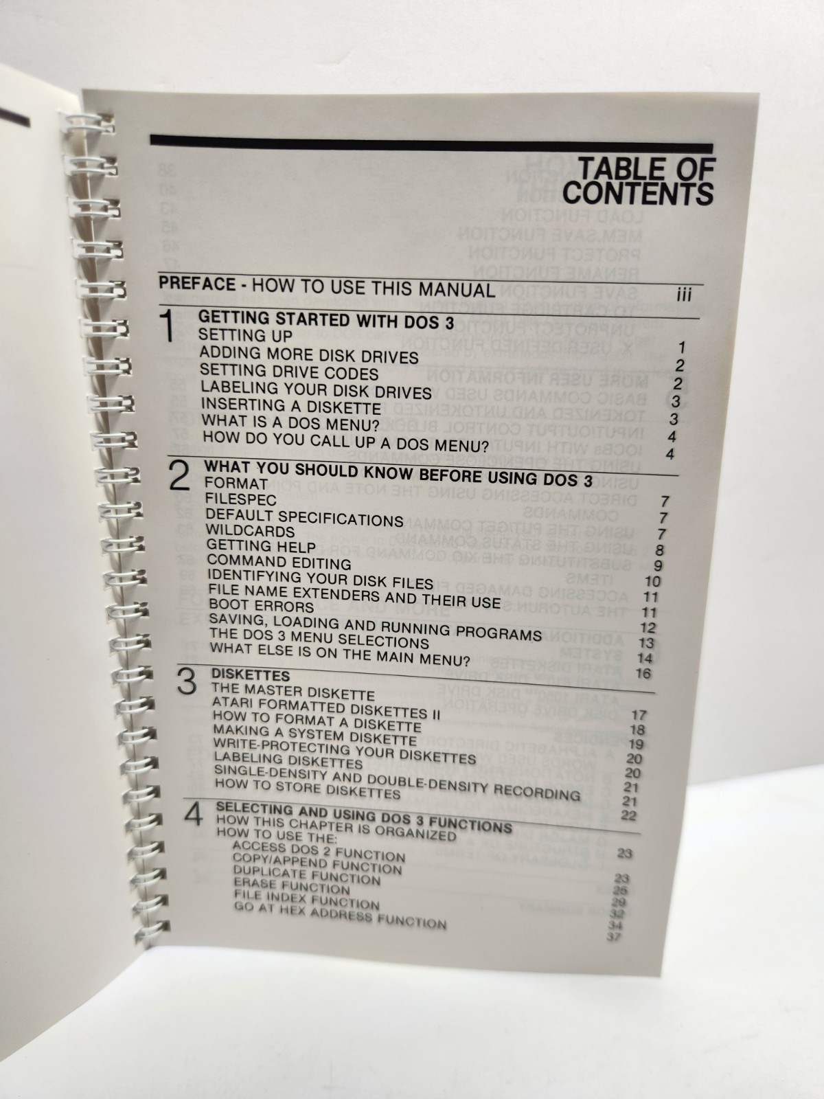 ATARI Disk Operating System Reference Manual DOS 3 Spiral Bound Vintage 1983