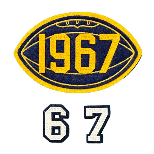Lot of 3 Pcs Sew-On Varsity Cloth Patches of PRL Lauren Football + Numbers 67