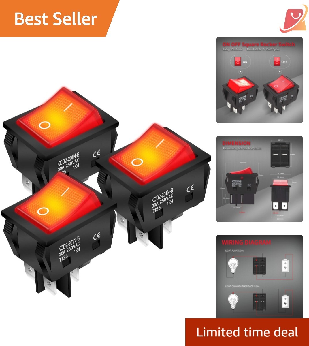 Reliable 30A Heavy Duty Lighted Rocker Switch - Quick Connect Installation