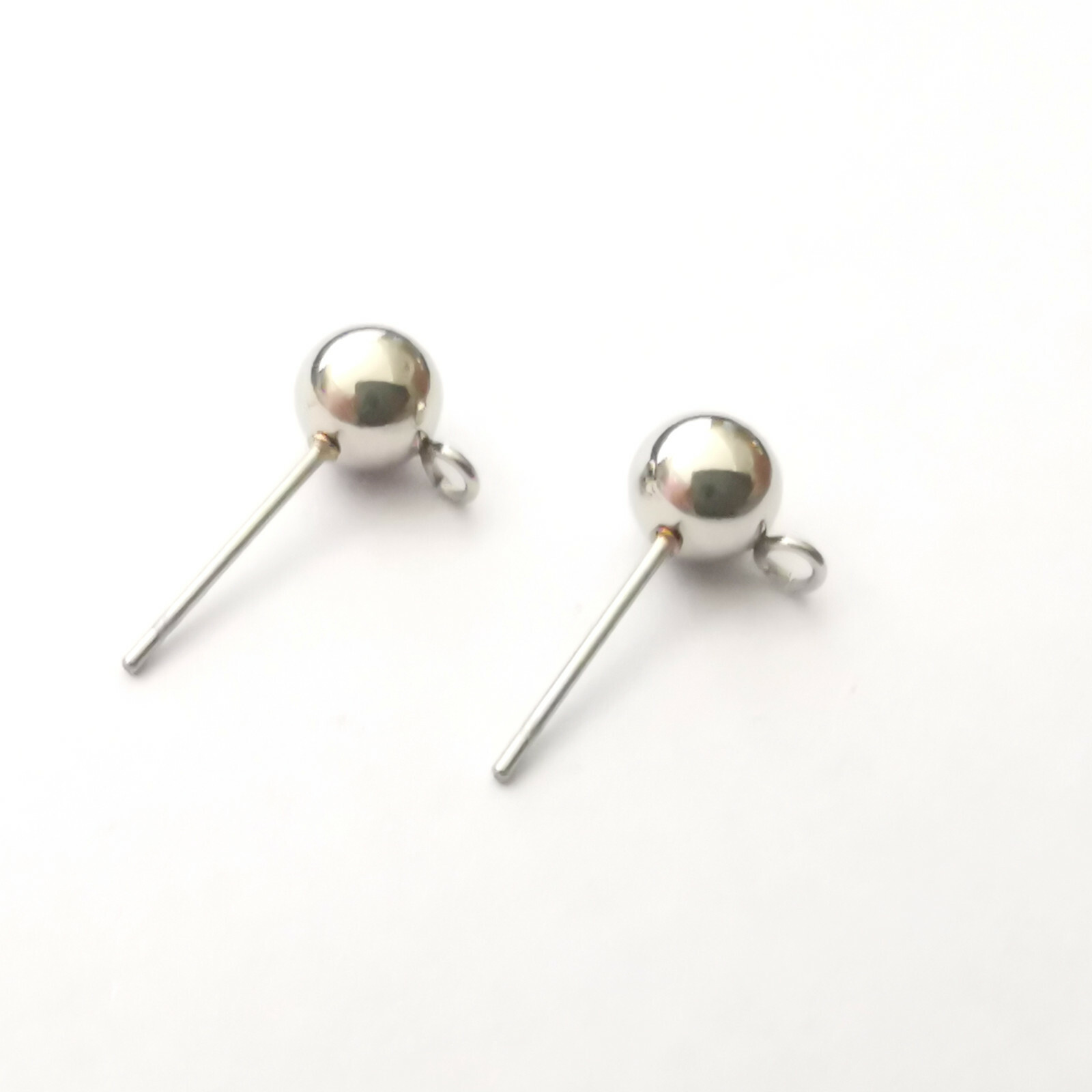 30 pair Stainless Steel Silver style 6mm Ball Earring Posts Loop Stud Findings