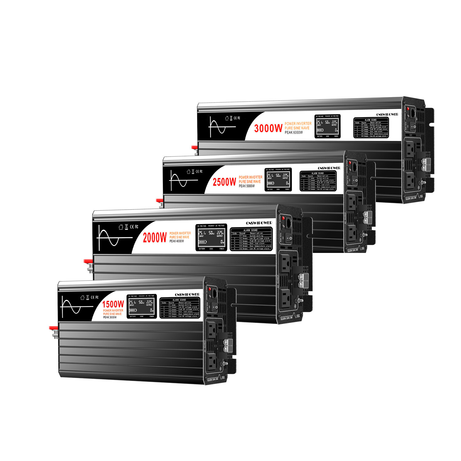 CNSWIPOWER Power Inverter 24v DC To AC 120v 1500w/2000w/3000w Pure Sine Wave
