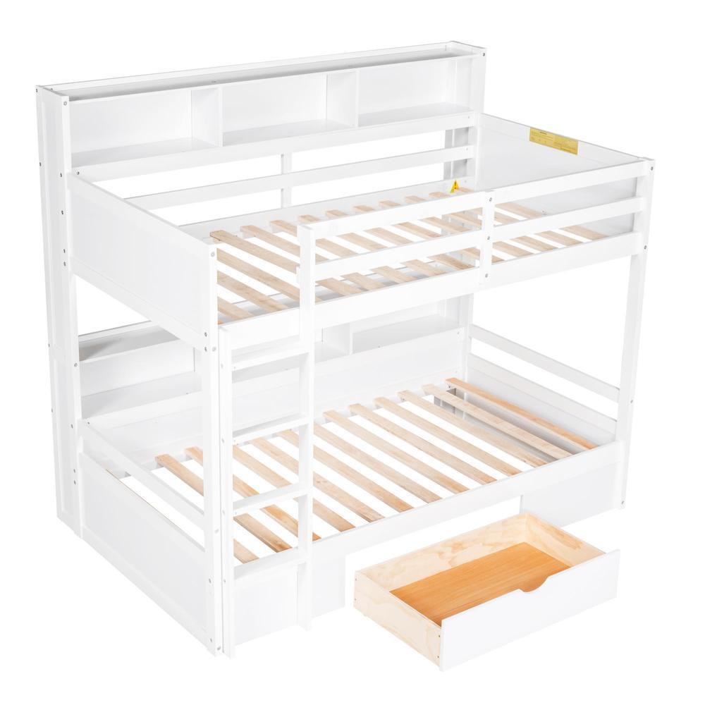 High Quality Twin Size Bunk Bed with Built-in Shelves Beside both Upper New Styl