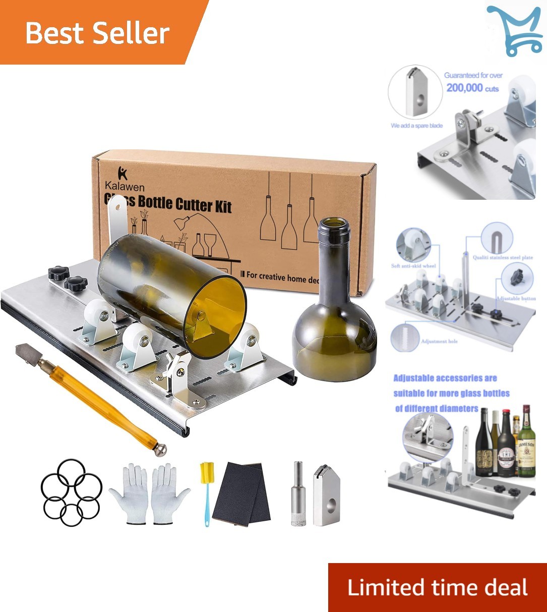 Glass Bottle Cutter Kit Stainless Steel Adjustable for Wine Beer Liquor