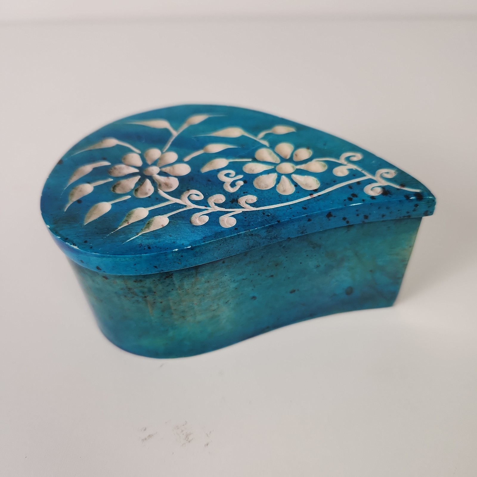 World Market Teardrop Shaped Carved Soapstone Trinket Box