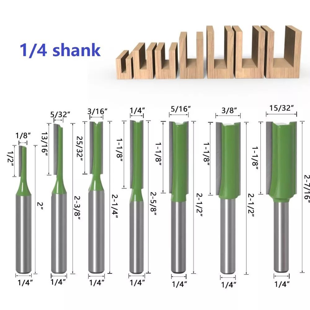 1/7x 1/4 Shank Single Double Flute Straight Router Bit Milling Cutter Wood Tool