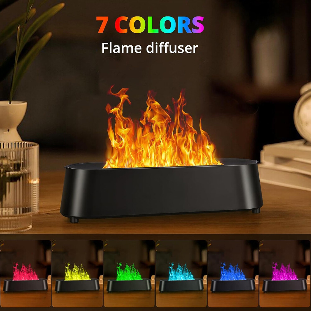 180/250ml Colorful Flame Essential Oil Diffuser w/Remote Control USB Black/White
