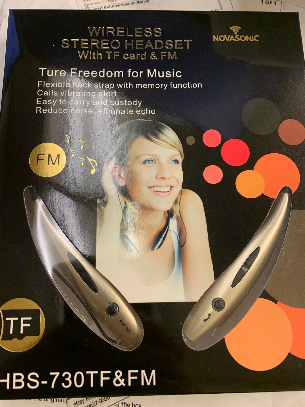 NOVASONIC HBS-730TF: Wireless Stereo Headset w/ TF Card & FM - Gold