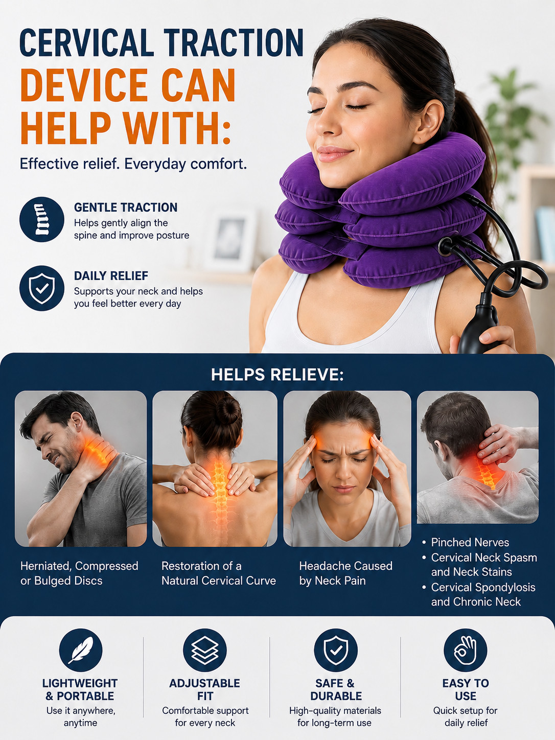 Neck Stretcher & Cervical Traction Device (Purple)