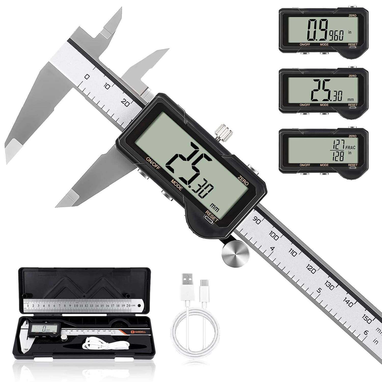 Digital Caliper Rechargeable, Calipers with Reset Setting, Caliper Measuring Too