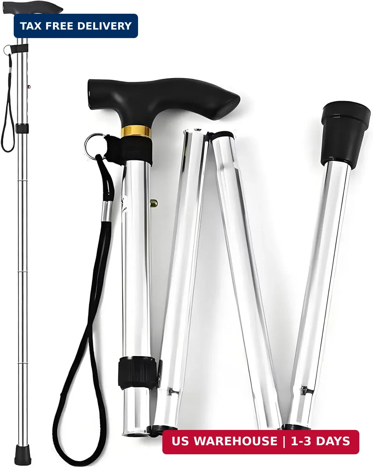 Folding Walking Cane for Seniors, 5-Level Adjustable Height Lightweight Aluminum