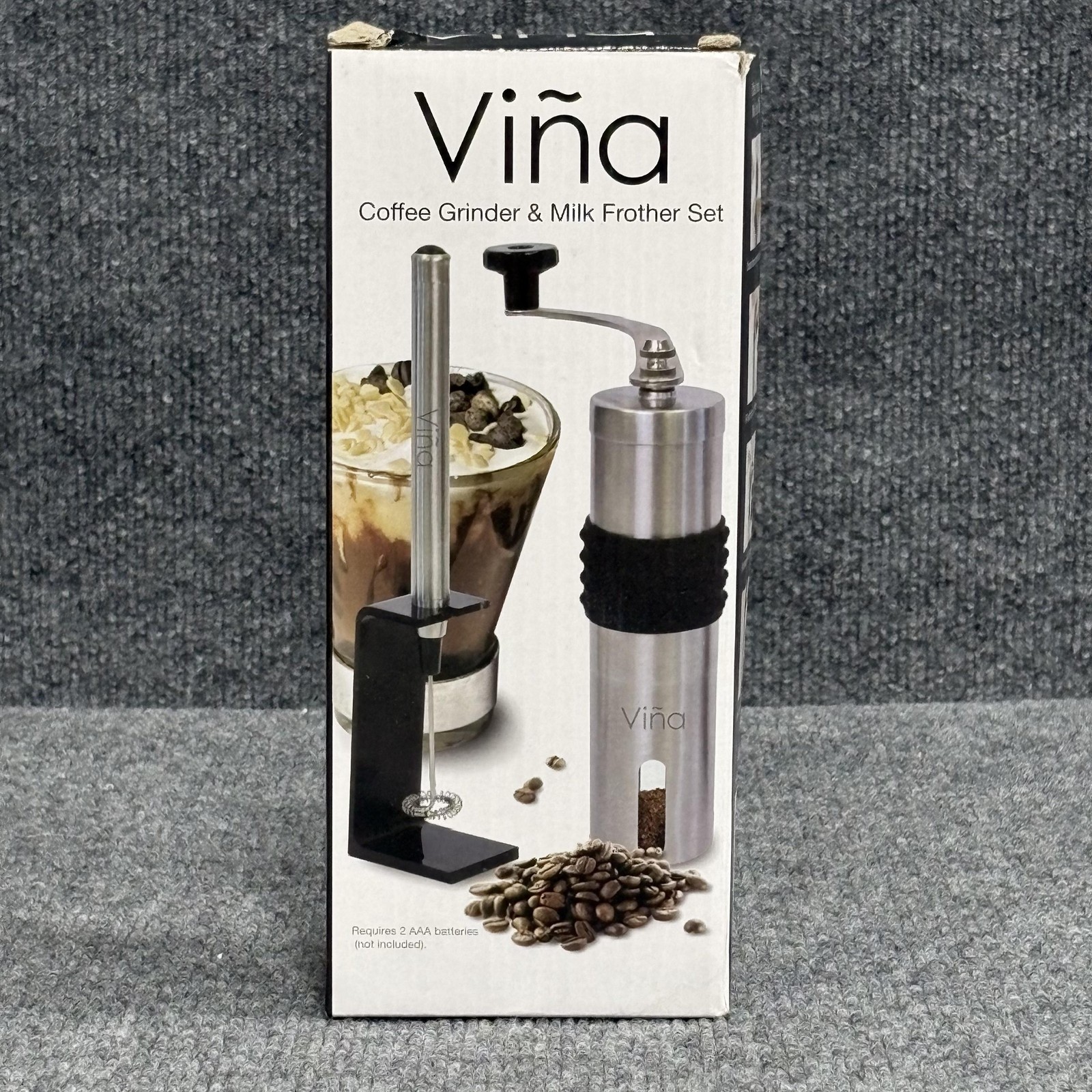 Vina Coffee Grinder & Milk Frother Set Manual Hand Crank Stainless VINACOFGM01