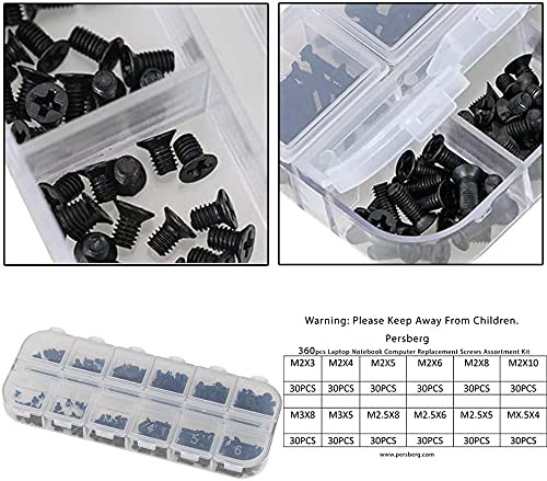 Persberg 360pcs 12sizes Laptop Notebook Tiny Computer 360pcs, Black